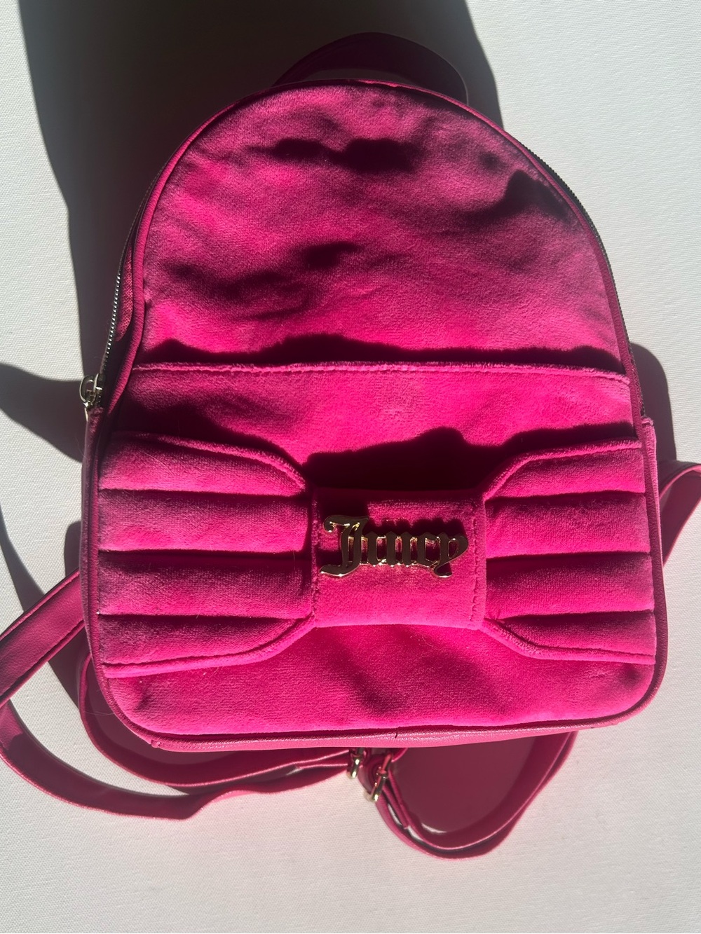 Juicy Couture Bright Pink Velvet Mini Backpack with Gold Logo
